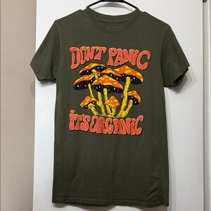 Green Graphic T-Shirt with Mushroom Design